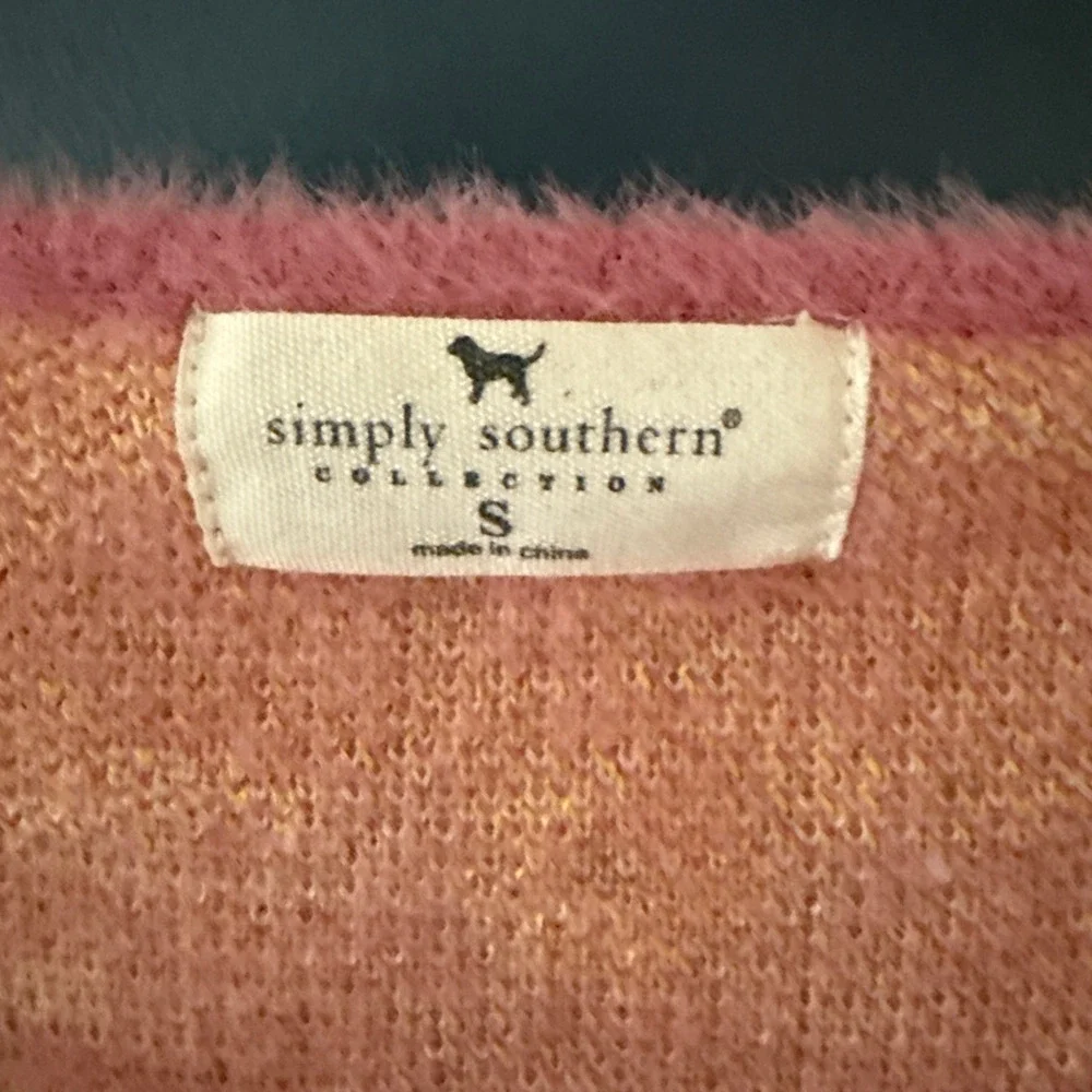 Simply Southern‎ Fuzzy Daisy Pink Long Open Front Duster Cardigan Sweater Small